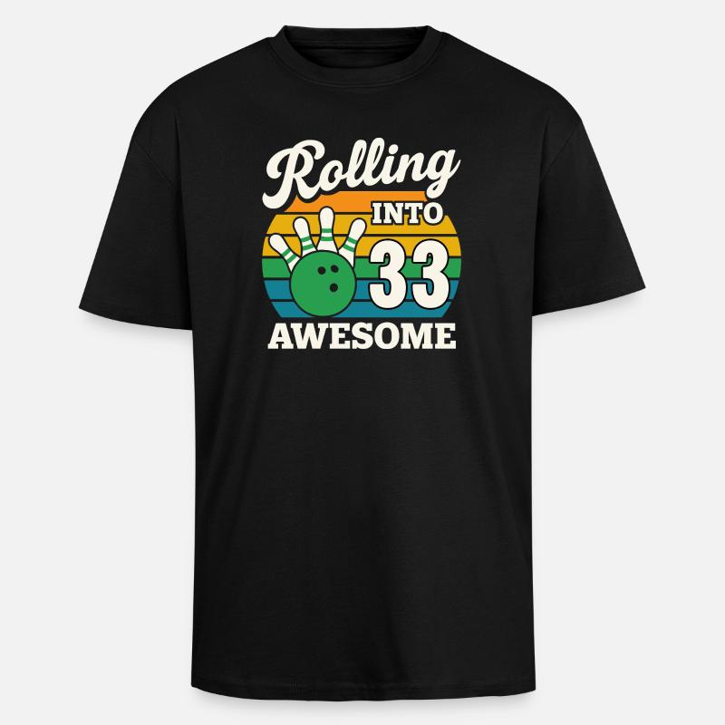 Bowling 33th Birthday Celebration Graphic - Unisex Oversized Heavyweight T-shirt - black