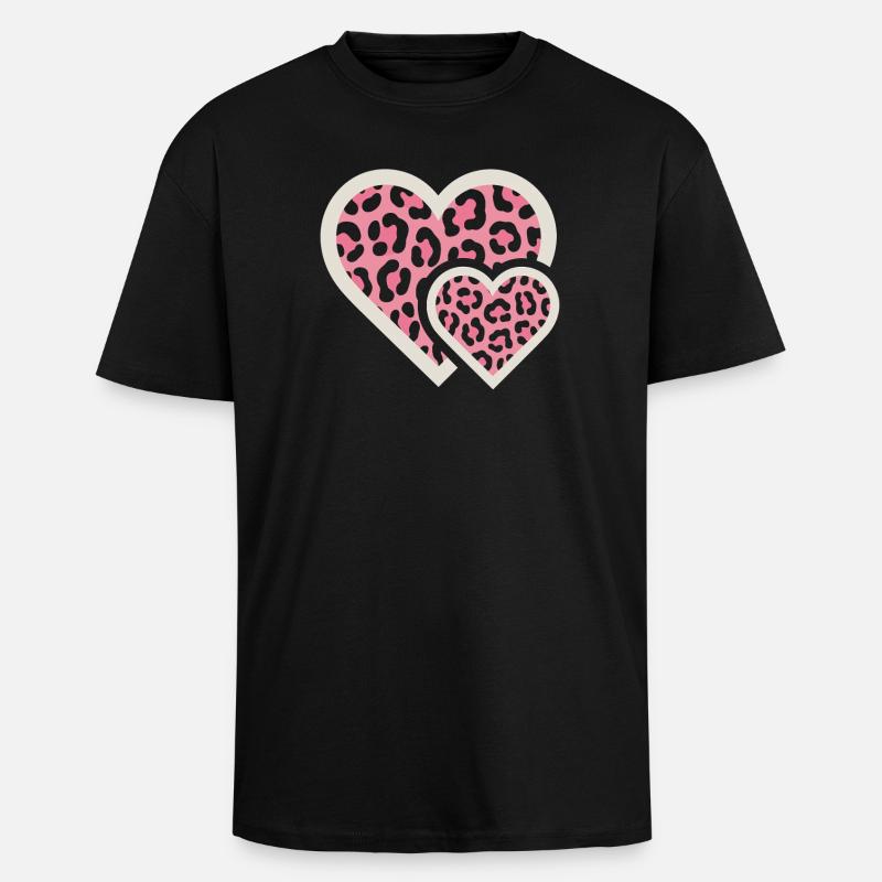 Leopard design with pink pattern - Unisex Oversized Heavyweight T-shirt - black