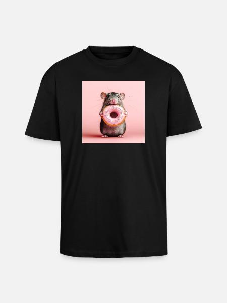 Süße Maus mit buntem Donut - Oversized Heavyweight Unisex T-Shirt - Schwarz