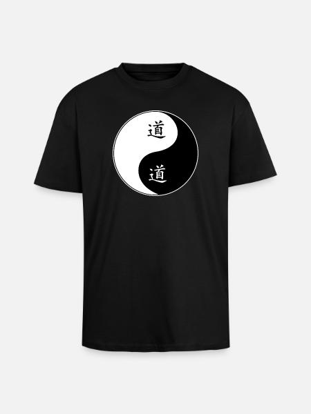 Yin Yang Symbol with Chinese Characters - Unisex Oversized Heavyweight T-shirt - black