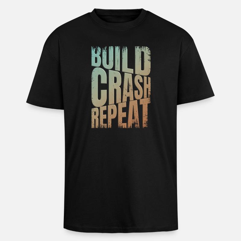 Drone build crash répéter dire - T-shirt unisexe oversize épais - noir
