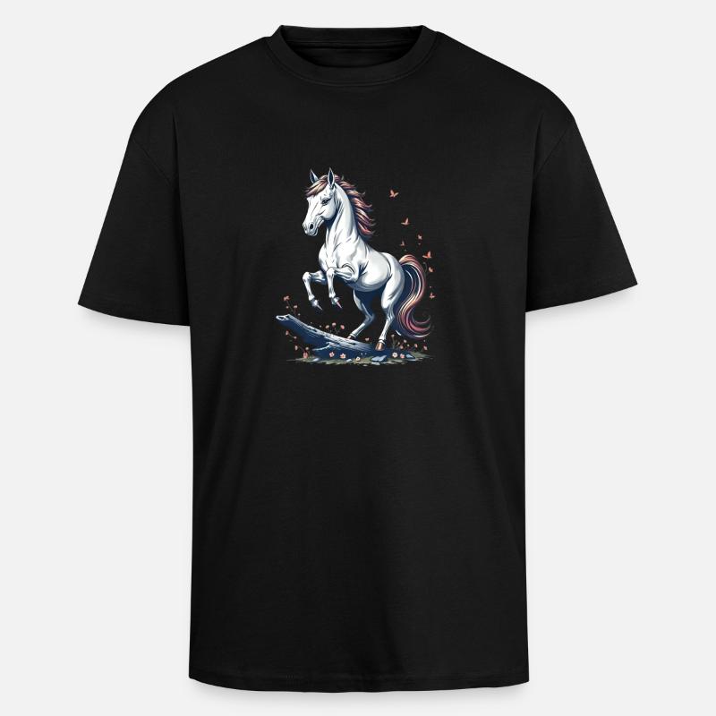 Majestätisches Schimmel-Pferd - Oversized Heavyweight Unisex T-Shirt - Schwarz