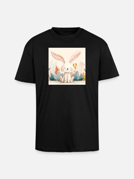 Cute Bunny with Pastel Vegetation - Unisex Oversized Heavyweight T-shirt - black