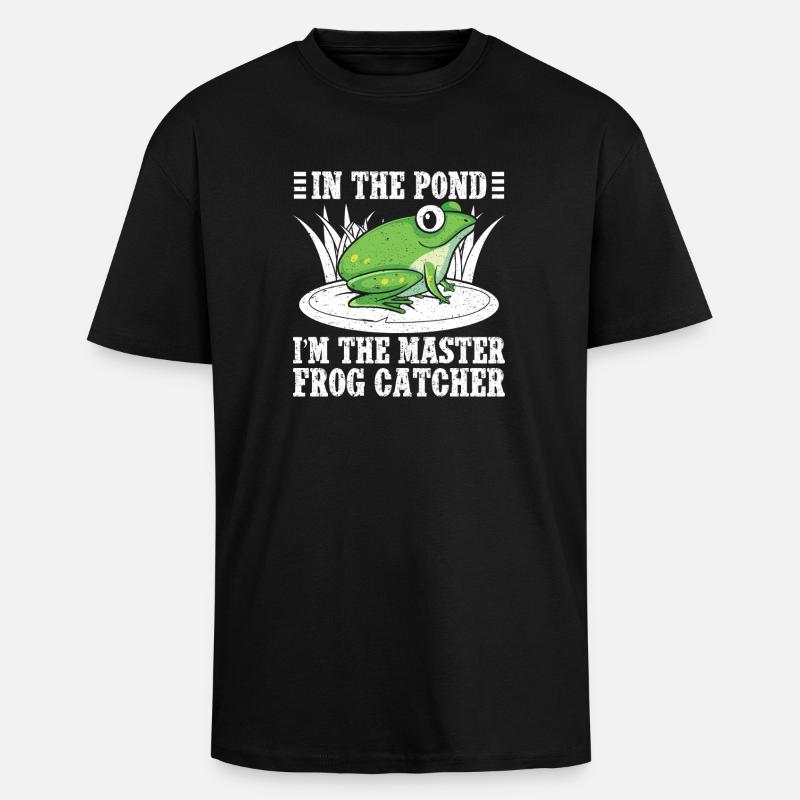 Master Frog Catcher Cartoon Design - Unisex Oversized Heavyweight T-shirt - black