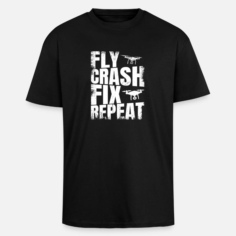 Fly_Crash_Fix_Repeat - T-shirt unisexe oversize épais - noir