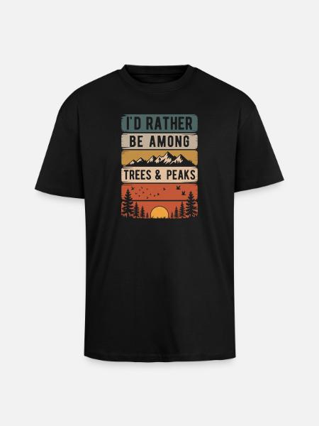 Retro Nature Mountains Silhouette Saying Hiking - Unisex Oversized Heavyweight T-shirt - black