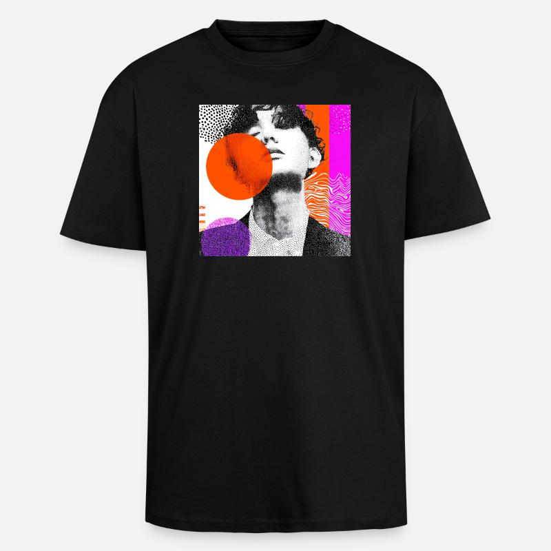 Wraparound Abstraktes Pop-Art-Porträt - Oversized Heavyweight Unisex T-Shirt - Schwarz