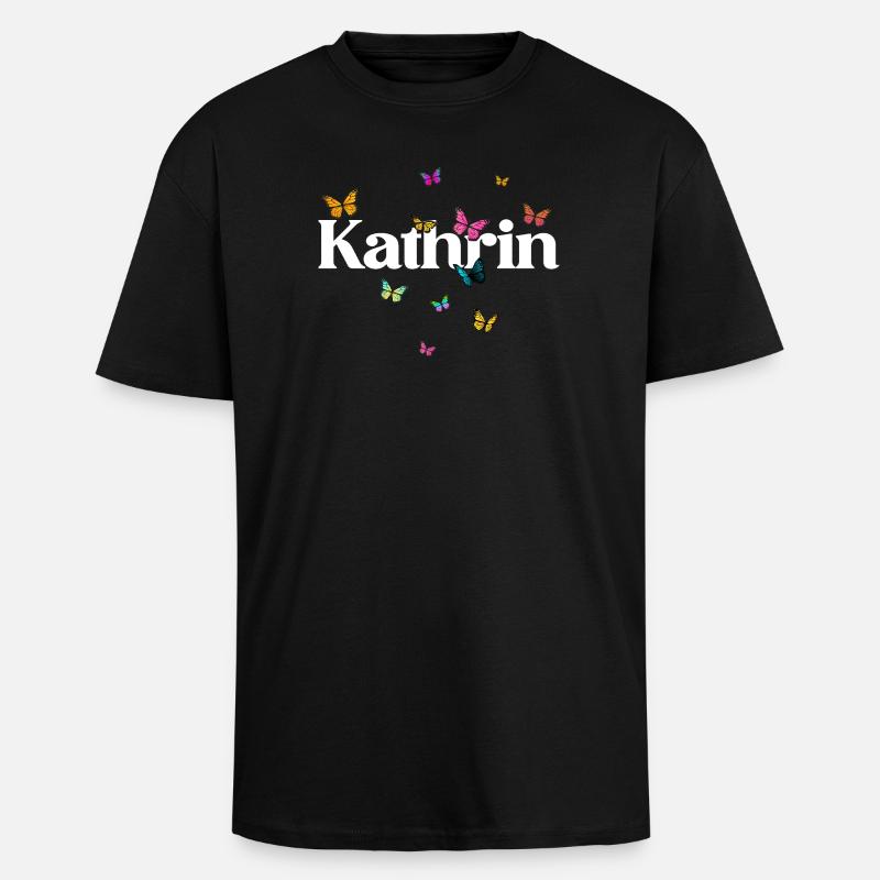 Schöner Mädchenname mit Schmetterlingen KATHRIN - Oversized Heavyweight Unisex T-Shirt - Schwarz