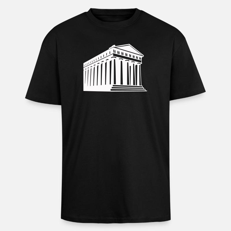 Antike griechische Tempelillustration - Oversized Heavyweight Unisex T-Shirt - Schwarz