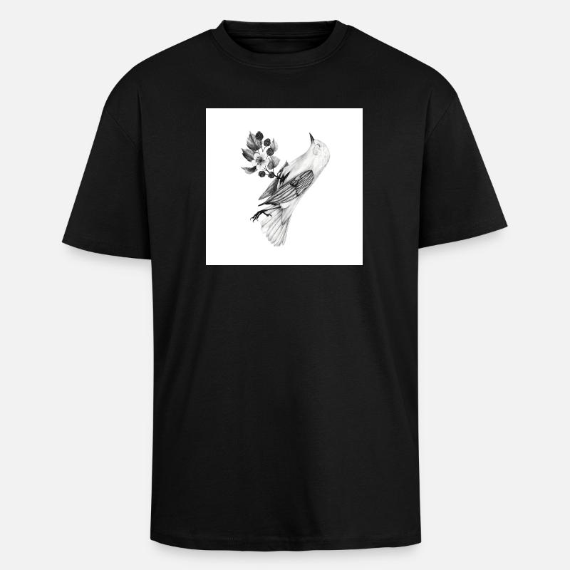 Bird with plants - Unisex Oversized Heavyweight T-shirt - black