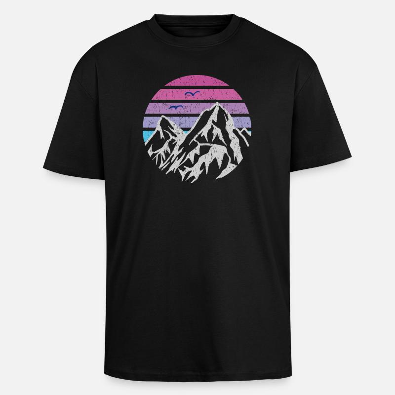Mountains Retro Sun - Unisex Oversized Heavyweight T-shirt - black