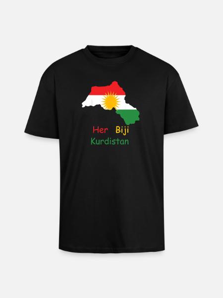 Kurdistan flag with Kurdish sun - Unisex Oversized Heavyweight T-shirt - black