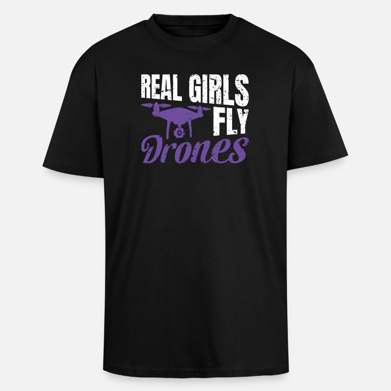 Real Girls fly Drones - Oversized Heavyweight Unisex T-Shirt - Schwarz
