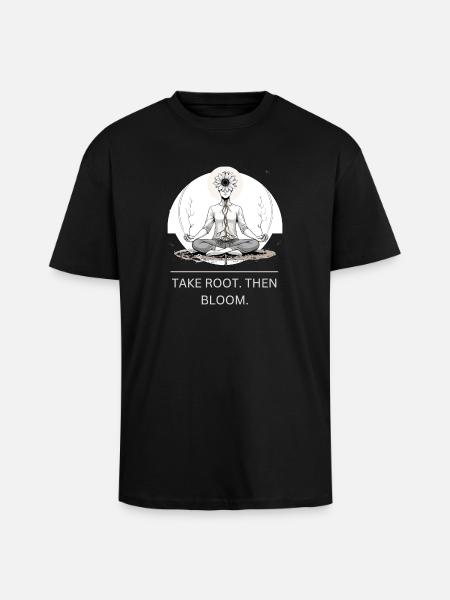 Root Meditation Flower Mandala - Unisex Oversized Heavyweight T-shirt - black