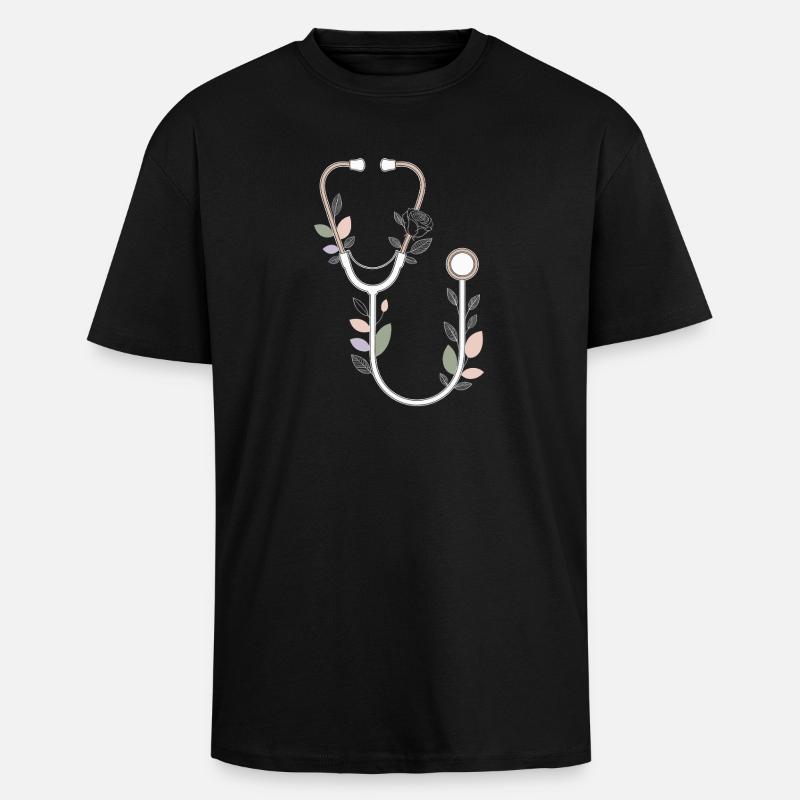 Conception de stéthoscope floral - T-shirt unisexe oversize épais - noir