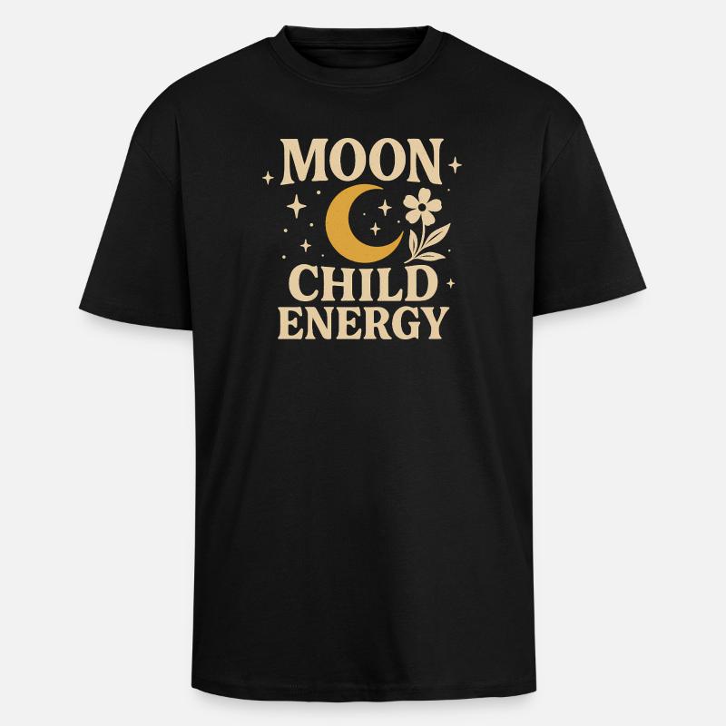 Lune et Fleur Enfant Conception Énergétique - T-shirt unisexe oversize épais - noir