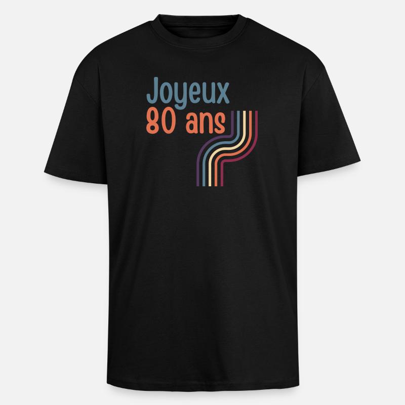 Design Anniversaire 80 Ans Arc-en-ciel - T-shirt unisexe oversize épais - noir