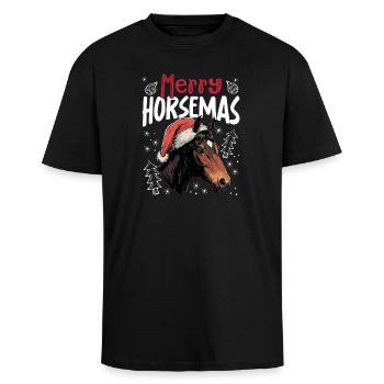 Glædelig Horsemas Sjov Hest Jul Motiv - Unisex oversized heavyweight t-shirt - sort - Foran - Alina (178cm) & Michal (187cm)