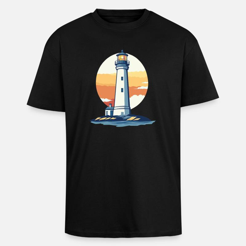 Phare au coucher du soleil - T-shirt unisexe oversize épais - noir