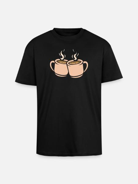 Two coffee cups illustration - Unisex Oversized Heavyweight T-shirt - black