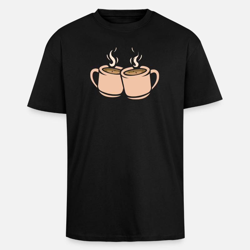 Zwei Kaffeetassen Illustration - Oversized Heavyweight Unisex T-Shirt - Schwarz