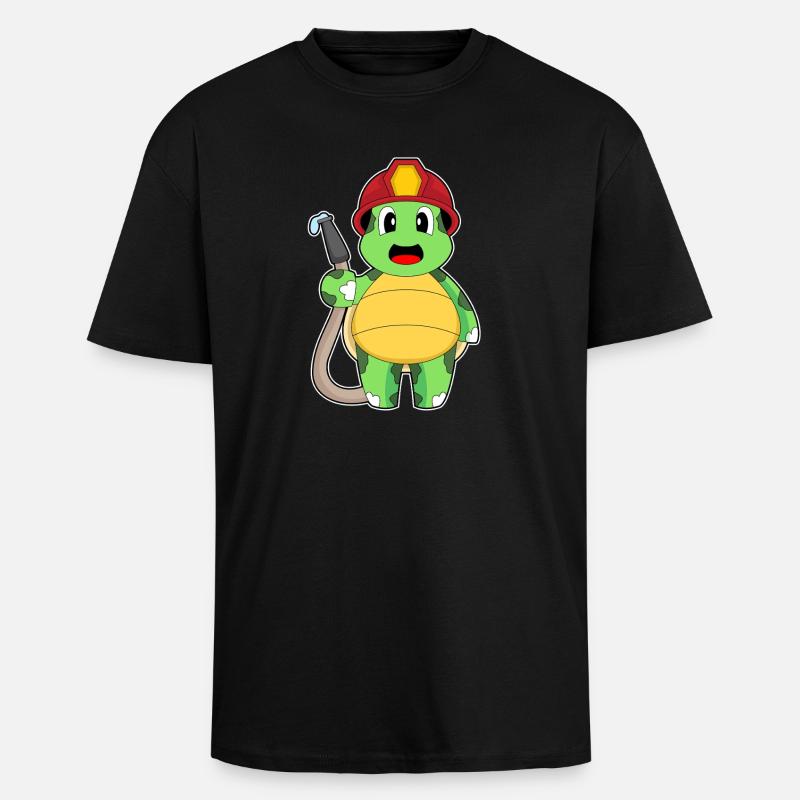 turtle fireman fire hose - Unisex Oversized Heavyweight T-shirt - black
