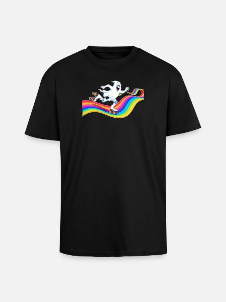 Ghost roller skating on rainbow rink - Unisex Oversized Heavyweight T-shirt - black