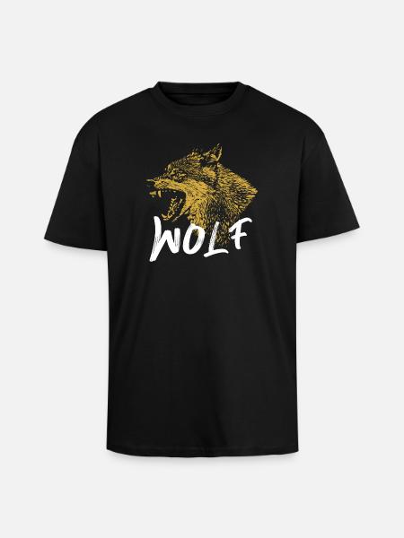 Golden Wolf Illustration Design - Unisex Oversized Heavyweight T-shirt - black