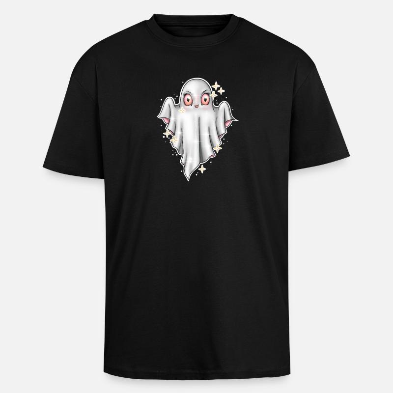 Cute Glowing Ghost Illustration - Unisex Oversized Heavyweight T-shirt - black