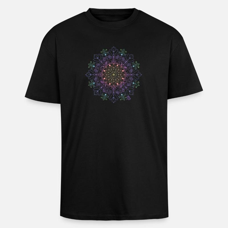 Glowing Mandala Pattern - Unisex Oversized Heavyweight T-shirt - black
