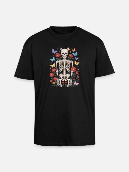 Squelette Papillon Fleuriste Floral Halloween - T-shirt unisexe oversize épais - noir