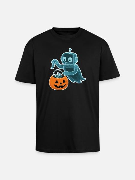 Spooky Minibot with Pumpkin Basket - Unisex Oversized Heavyweight T-shirt - black