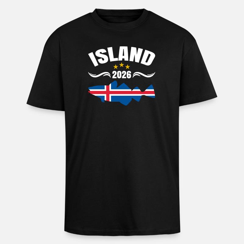 Vacances de pêche Islande 2026 - T-shirt unisexe oversize épais - noir