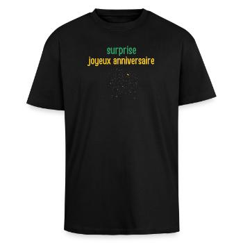 surprise joyeux anniversaire  - T-shirt unisexe oversize épais - noir - Devant - Alina (178cm) & Michal (187cm)