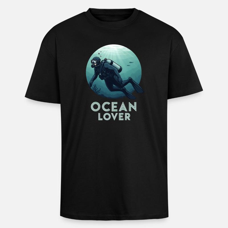 Ocean Lover Taucher - Oversized Heavyweight Unisex T-Shirt - Schwarz