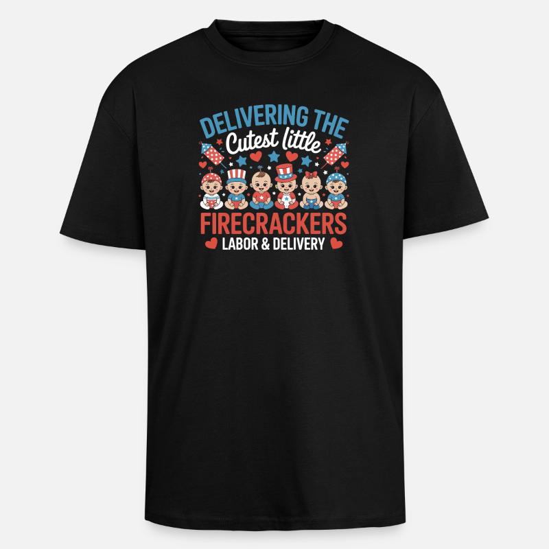  Labor & Delivery Firecrackers Independence Day - Oversized Heavyweight Unisex T-Shirt - Schwarz