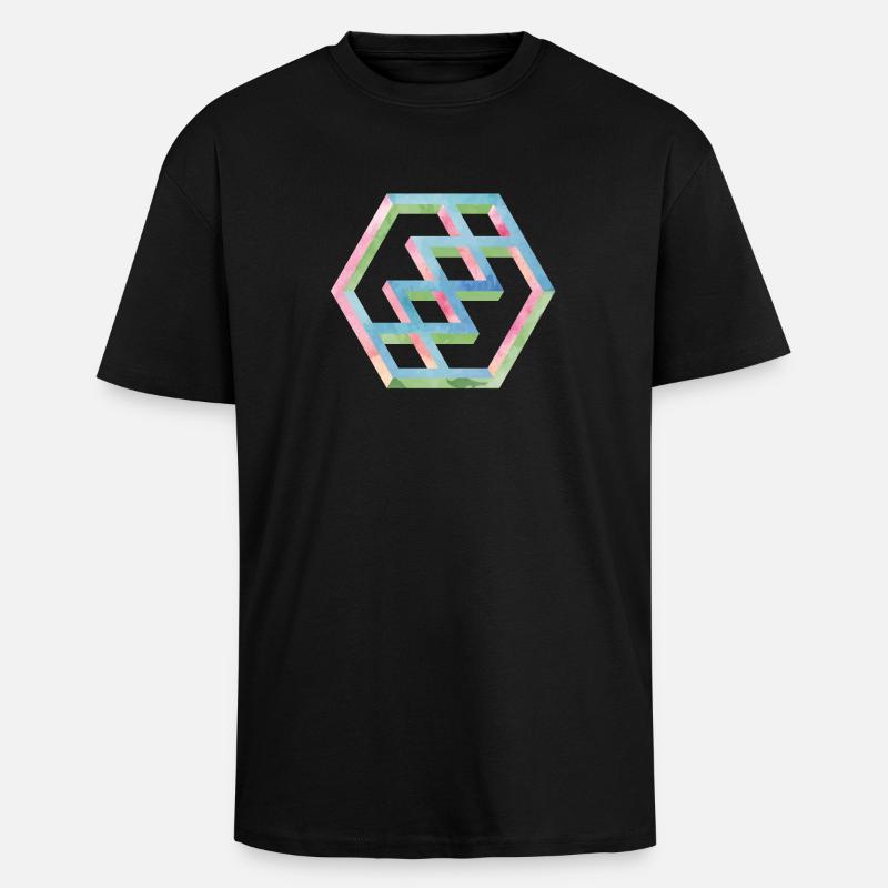 Abstraktes Bunte Hexagonmuster - Oversized Heavyweight Unisex T-Shirt - Schwarz