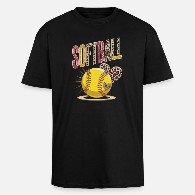 Motif de softball à imprimé léopard - T-shirt unisexe oversize épais - noir