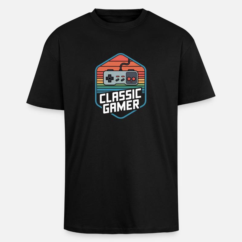 Classic Gamer Retro Controller Nostalgia - Unisex Oversized Heavyweight T-shirt - black