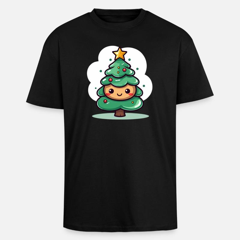 Cute Christmas Tree Mascot Design - Unisex Oversized Heavyweight T-shirt - black