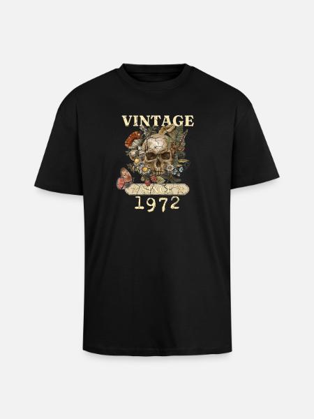 1972 Butterflies Flowers And Skull - Unisex Oversized Heavyweight T-shirt - black