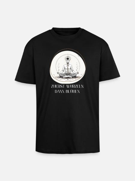 Root meditation with flower crown - Unisex Oversized Heavyweight T-shirt - black