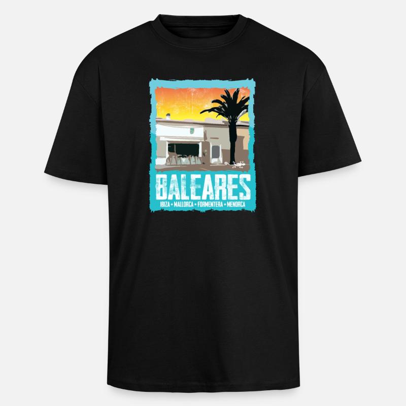 Îles Baléares Coucher de soleil Silhouette - T-shirt unisexe oversize épais - noir