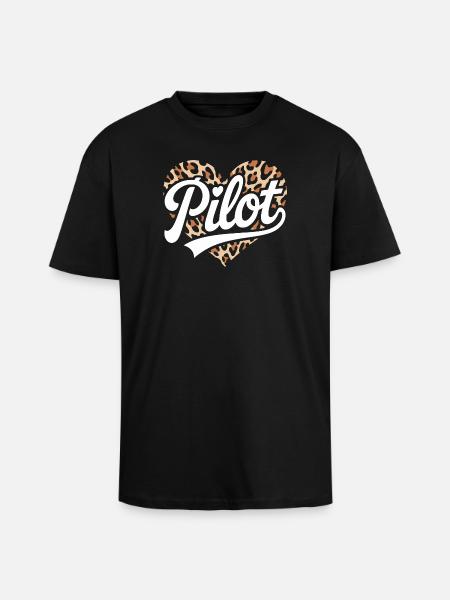 Leopardendesign mit Herz für Pilotinnen - Oversized Heavyweight Unisex T-Shirt - Schwarz