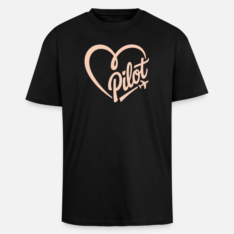 Pilot und Flugzeug - Oversized Heavyweight Unisex T-Shirt - Schwarz