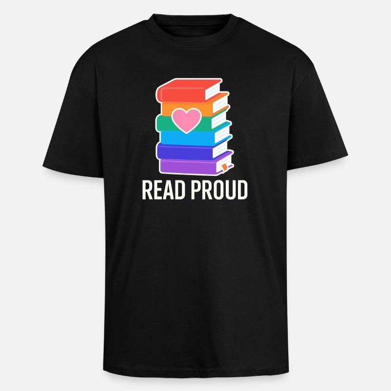 Lese Stolz Mit Regenbogen Herz - Oversized Heavyweight Unisex T-Shirt - Schwarz