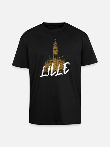 Tour of Old Lille with calligraphy - Unisex Oversized Heavyweight T-shirt - black