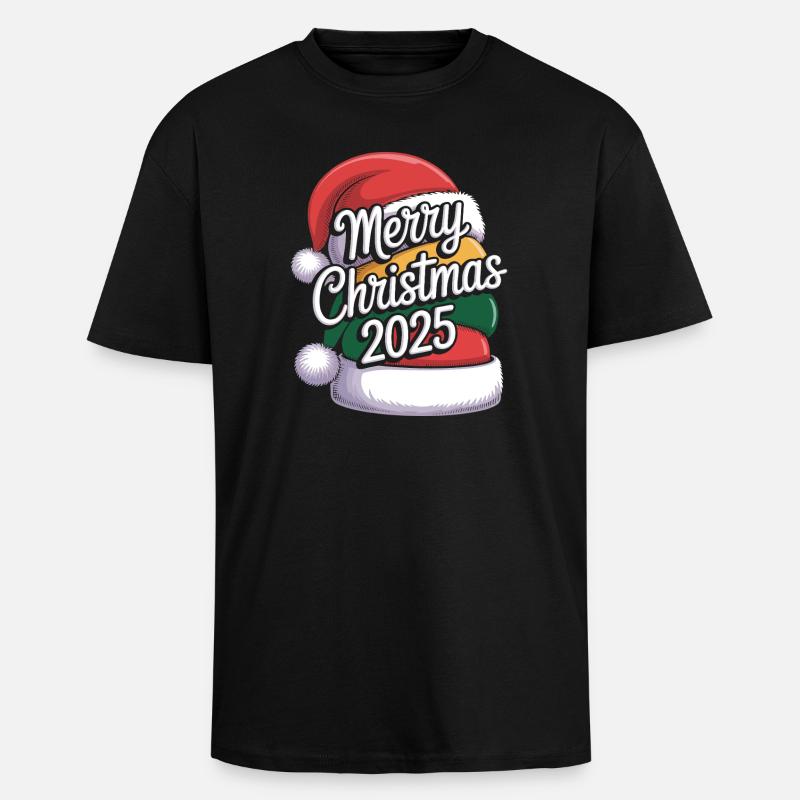 Christbaumhut mit Weihnachtsgruß 2025 - Oversized Heavyweight Unisex T-Shirt - Schwarz