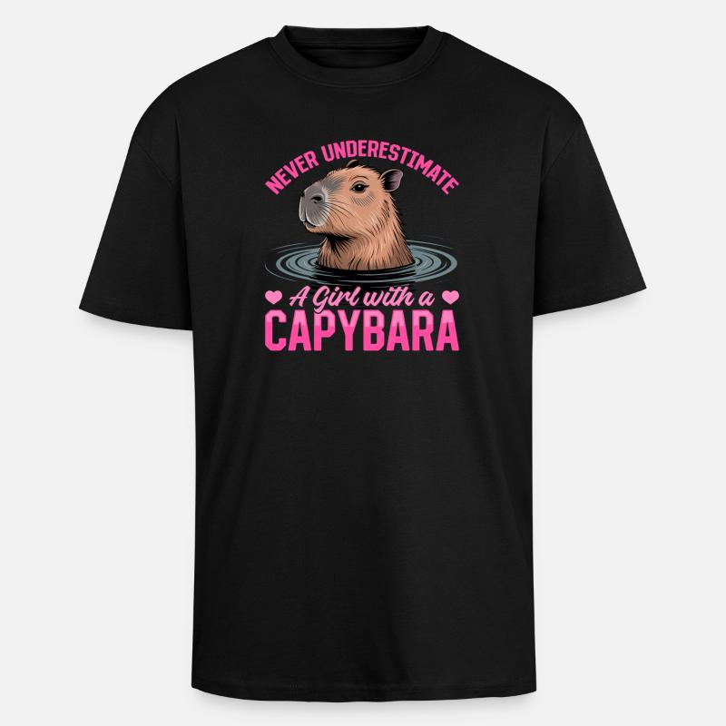 Funny Capybara - Oversized Heavyweight Unisex T-Shirt - Schwarz