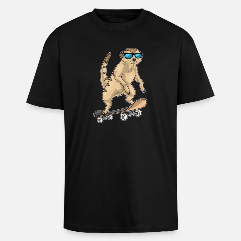 Suricate Skater Skateboard - T-shirt unisexe oversize épais - noir